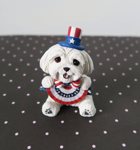 Americana Maltese 4th of July Hand sculpted Clay Collectible
