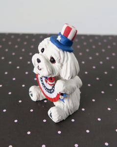 Americana Maltese 4th of July Hand sculpted Clay Collectible