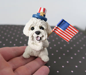 Americana Doodle- Goldendoodle /Maltipoo/ Poodle Mix 4th of July Hand sculpted Clay Collectible