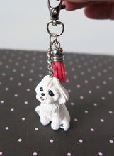 Load image into Gallery viewer, Maltese Tassel Charm Handmade Resin Collectible Purse, backpack, or key chain charm