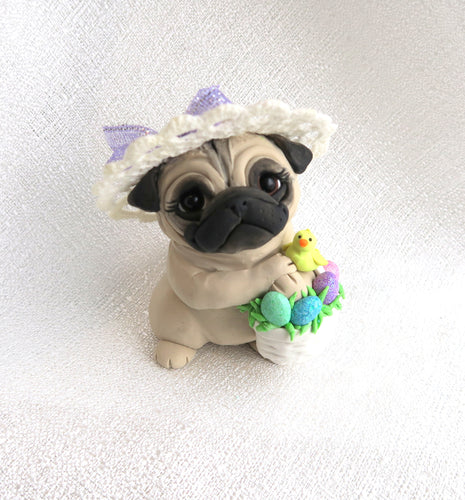 In my Easter Bonnet Pug Hand Sculpted Collectible