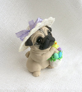 In my Easter Bonnet Pug Hand Sculpted Collectible