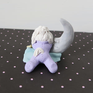 Sleepy Time Maltese in PJs with Moon Hand Sculpted Collectible