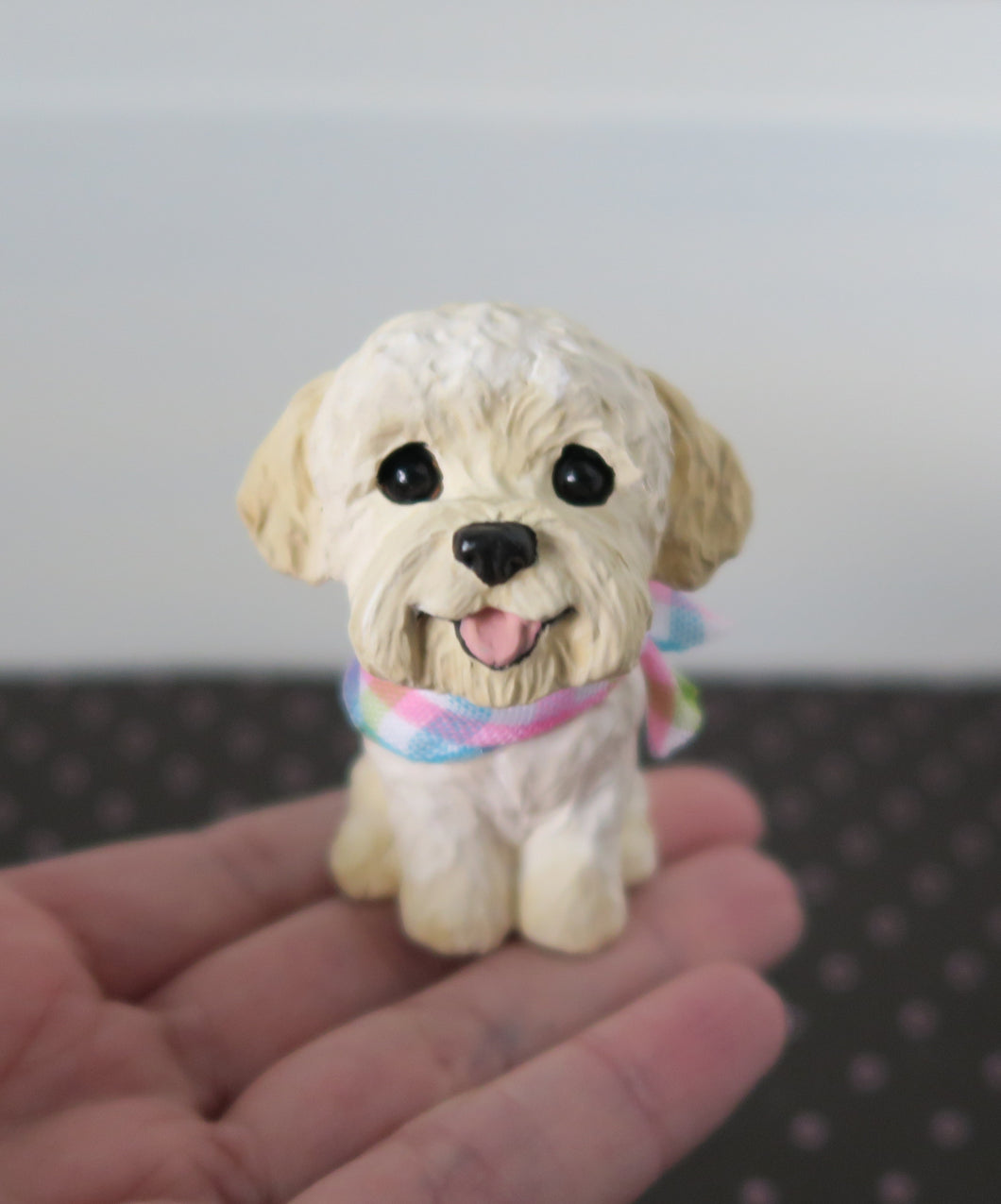 Doodle with Spring Colored Bandana, Havapoo, Maltipoo, Goldendoodle, any Poodle mix Handmade Resin Collectible