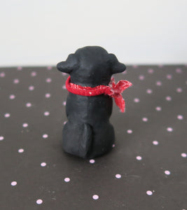 Mini Labrador Retriever, Black Lab with red bandana Handmade Resin Collectible