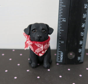 Mini Labrador Retriever, Black Lab with red bandana Handmade Resin Collectible