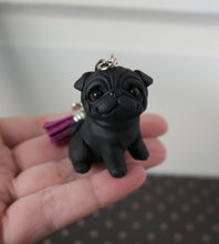 Load image into Gallery viewer, Black Pug Tassel Charm Handmade Resin Collectible Purse, backpack, or key chain charm