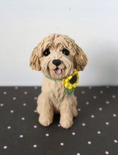 Load image into Gallery viewer, Doodle with Sunflower collar Goldendoodle, Labradoodle any Poodle Mix hand sculpted Collectible