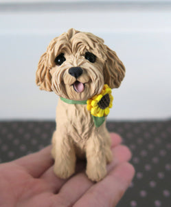 Doodle with Sunflower collar Goldendoodle, Labradoodle any Poodle Mix hand sculpted Collectible