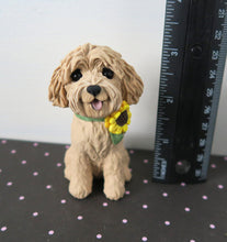 Load image into Gallery viewer, Doodle with Sunflower collar Goldendoodle, Labradoodle any Poodle Mix hand sculpted Collectible