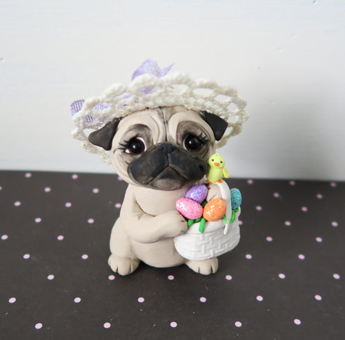 In my Easter Bonnet Pug Hand Sculpted Collectible