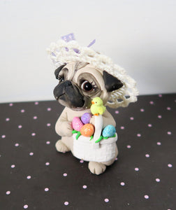 In my Easter Bonnet Pug Hand Sculpted Collectible