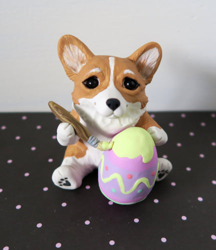 Corgi Painting an Easter Egg Hand Sculpted Collectible