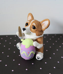 Corgi Painting an Easter Egg Hand Sculpted Collectible