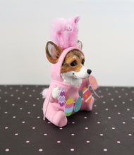 Load image into Gallery viewer, Corgi in Pink Bunny Suit with Easter Egg Garland Hand Sculpted Clay Collectible
