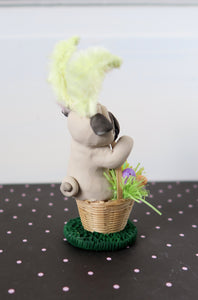 Easter Pug with basket of Goodies Hand Sculpted Collectible
