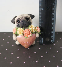Load image into Gallery viewer, Mother&#39;s Day Pug with a Heart full of Roses Hand Sculpted Collectible