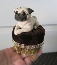 Load image into Gallery viewer, Pug on a Pedestal / Velvet Ottoman Mixed Media Hand Sculpted Collectible