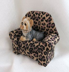 Yorkshire Terrier in Leopard Print Chair Mixed Media Collectible