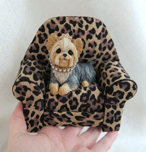 Yorkshire Terrier in Leopard Print Chair Mixed Media Collectible