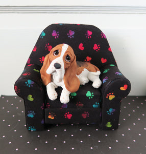 Basset Hound in Paw Print Chair Mixed Media Collectible