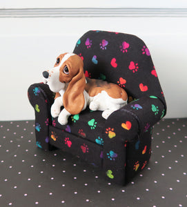 Basset Hound in Paw Print Chair Mixed Media Collectible