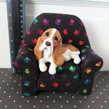 Load image into Gallery viewer, Basset Hound in Paw Print Chair Mixed Media Collectible