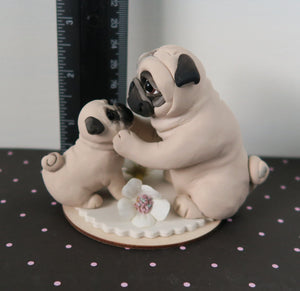 Mother's Day Mama Pug with Puppy Loving stare Hand Sculpted Collectible