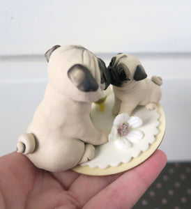 Mother's Day Mama Pug with Puppy Loving kiss Hand Sculpted Collectible