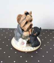 Load image into Gallery viewer, Mother&#39;s Day Mama Yorkshire Terrier with Puppy Loving stare Hand Sculpted Collectible