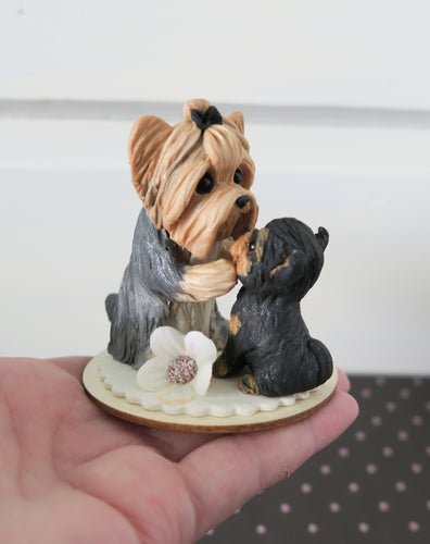 Mother's Day Mama Yorkshire Terrier with Puppy Loving stare Hand Sculpted Collectible
