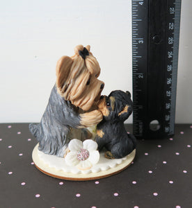 Mother's Day Mama Yorkshire Terrier with Puppy Loving stare Hand Sculpted Collectible