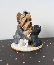 Load image into Gallery viewer, Mother&#39;s Day Mama Yorkshire Terrier with Puppy Loving stare Hand Sculpted Collectible