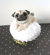Load image into Gallery viewer, Pug on a Pedestal / Fur Ottoman Mixed Media Hand Sculpted Collectible