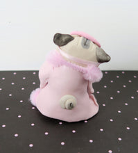 Load image into Gallery viewer, Pug in pink robe and slippers Good Morning Sculpture Hand Sculpted Collectible