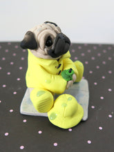 Load image into Gallery viewer, Rainy Day Pug with frog friend Hand Sculpted Collectible