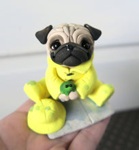 Load image into Gallery viewer, Rainy Day Pug with frog friend Hand Sculpted Collectible
