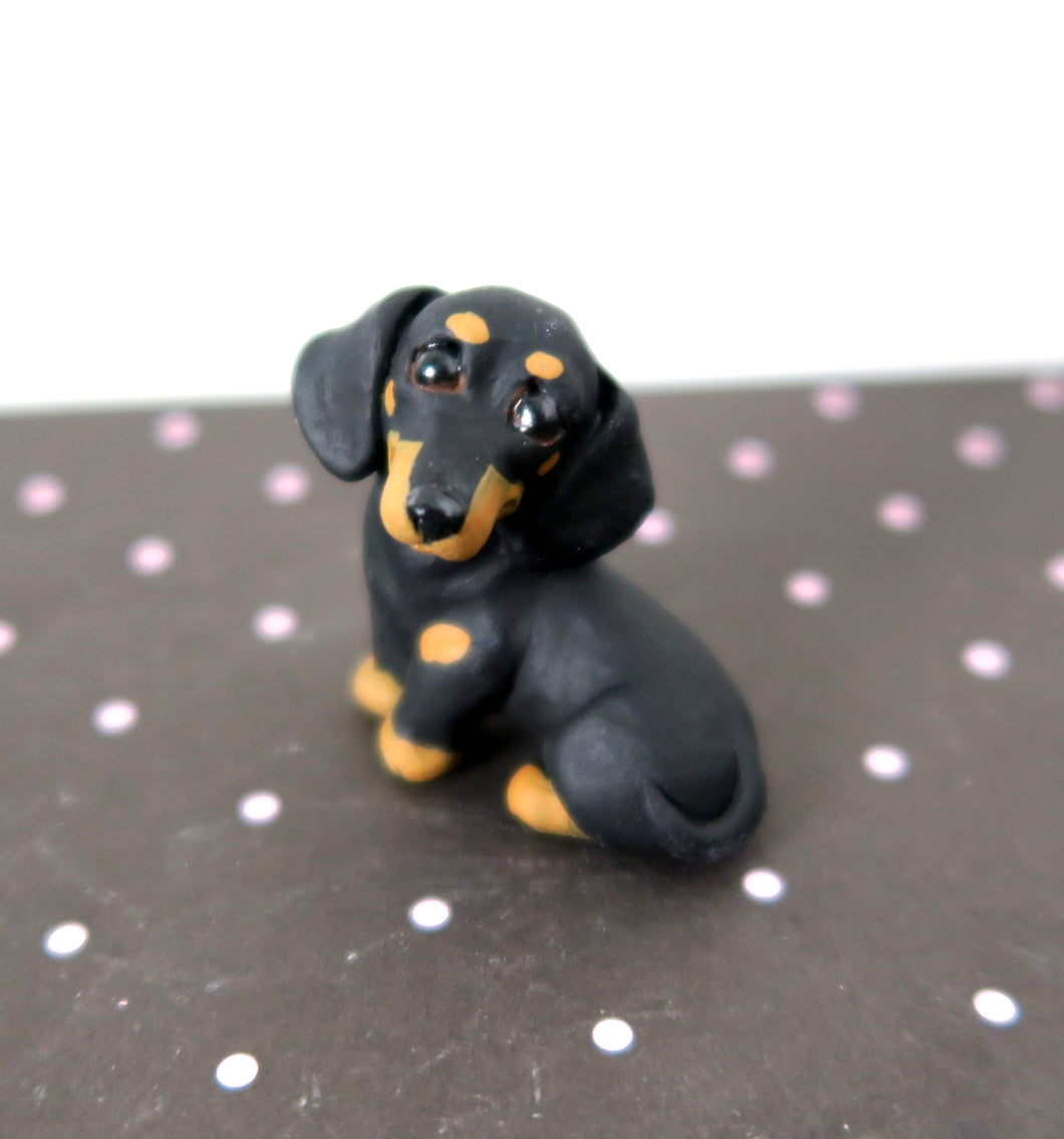Mini Black and Tan Dachshund Handmade Resin Collectible Miniature