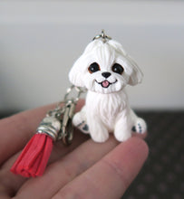 Load image into Gallery viewer, Maltese Tassel Charm Handmade Resin Collectible Purse, backpack, or key chain charm