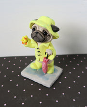Load image into Gallery viewer, Rainy Day Pug with baby duckling friend Hand Sculpted Collectible