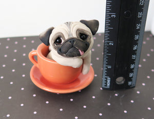 Pug in Coffee cup Sculpture Hand Sculpted Collectible