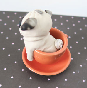 Pug in Coffee cup Sculpture Hand Sculpted Collectible