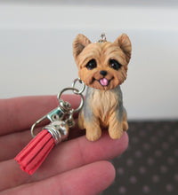 Load image into Gallery viewer, Yorkshire Terrier Tassel Charm Handmade Resin Collectible Purse, backpack, or key chain charm
