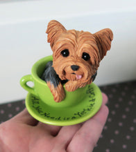 Load image into Gallery viewer, Yorkie in Coffee cup Sculpture Hand Sculpted Collectible