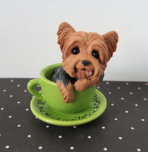 Load image into Gallery viewer, Yorkie in Coffee cup Sculpture Hand Sculpted Collectible