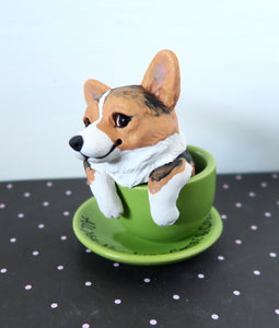 Corgi & Coffee "All You Need" Sculpture Hand Sculpted Collectible