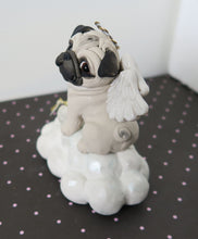 Load image into Gallery viewer, Pug Angel with Wings and Halo &quot;Always in My Heart&quot; Hand sculpted Clay Collectible