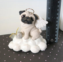 Load image into Gallery viewer, Pug Angel with Wings and Halo &quot;Always in My Heart&quot; Hand sculpted Clay Collectible