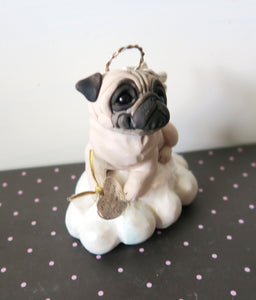 Pug Angel with Wings and Halo "Always in My Heart" Hand sculpted Clay Collectible