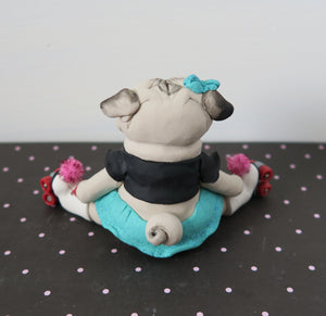 Roller Skating Pug Sculpture Hand Sculpted Collectible